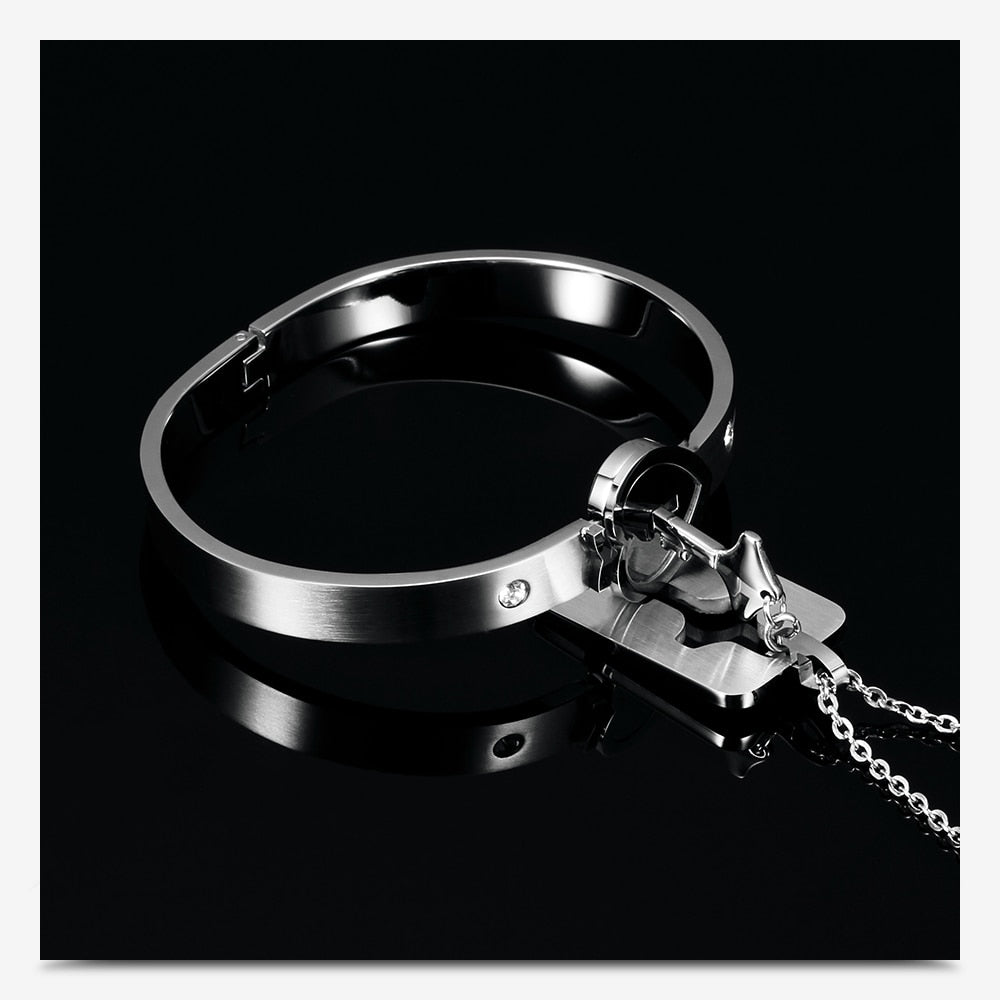 Valentines Day Gift - Couple Lovers Jewelry Love Heart Lock Bracelet Stainless Steel Bracelets Bangles Key Pendant Necklace Jewelry