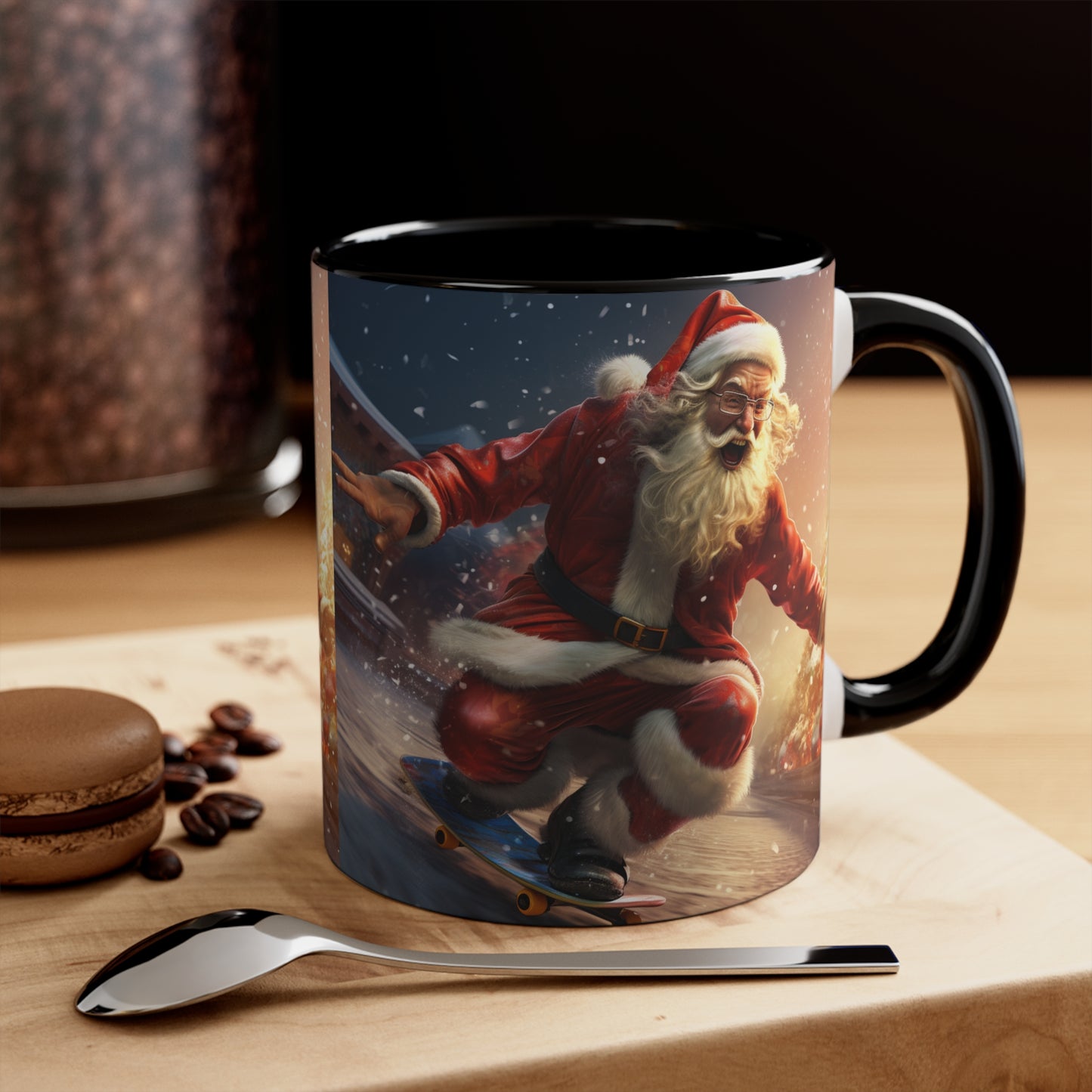 Santa Claus Skate Boarding Accent Coffee Mug, 11oz