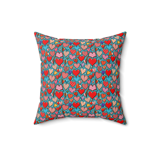 Valentines Day Red Hearts Square Pillow