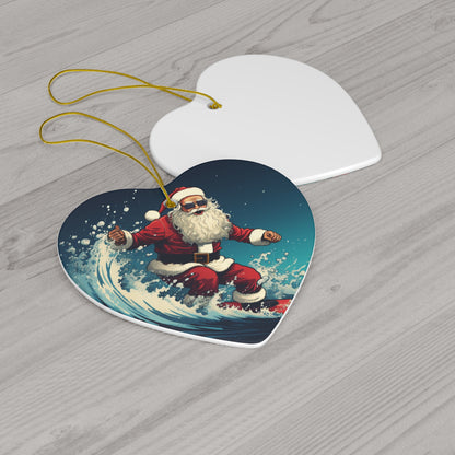 Santa Claus Surfing Ceramic Ornament