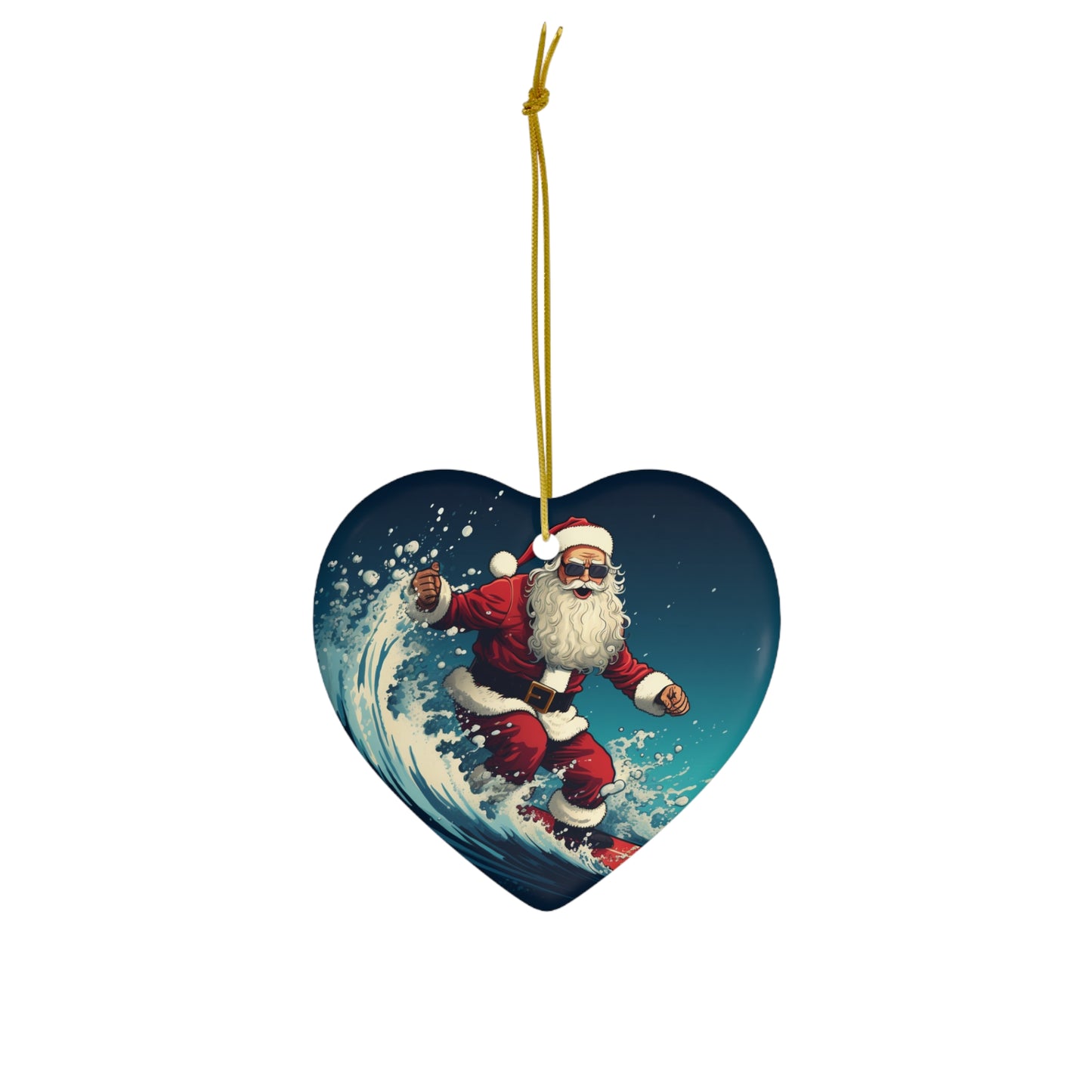 Santa Claus Surfing Ceramic Ornament