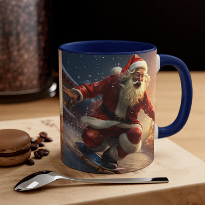 Santa Claus Skate Boarding Accent Coffee Mug, 11oz