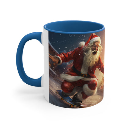 Santa Claus Skate Boarding Accent Coffee Mug, 11oz