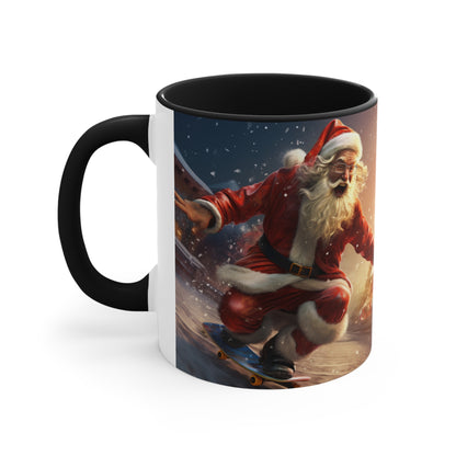 Santa Claus Skate Boarding Accent Coffee Mug, 11oz