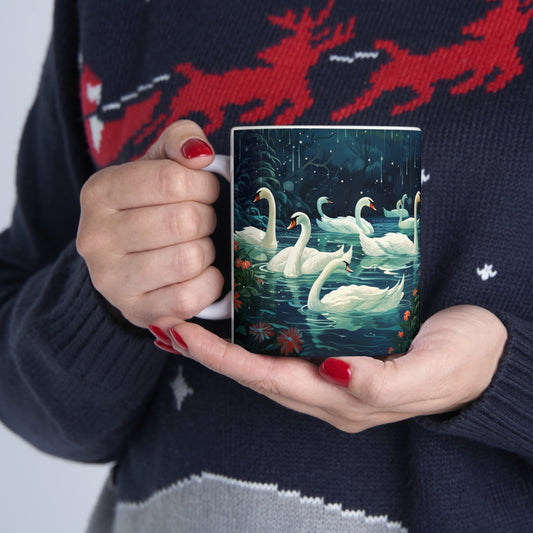 Seven Swans-a-Swimming Ceramic Mug 11oz