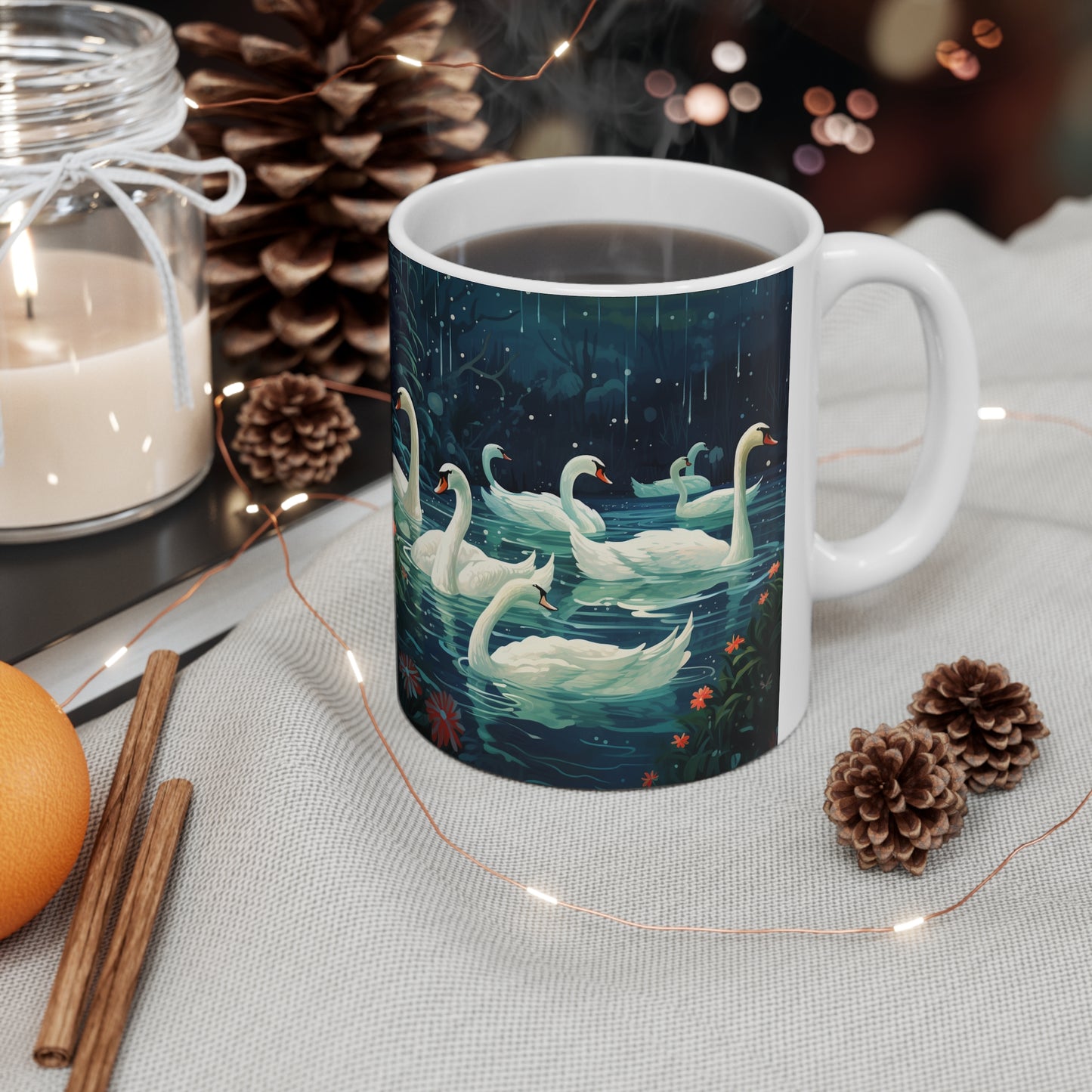 Seven Swans-a-Swimming Ceramic Mug 11oz