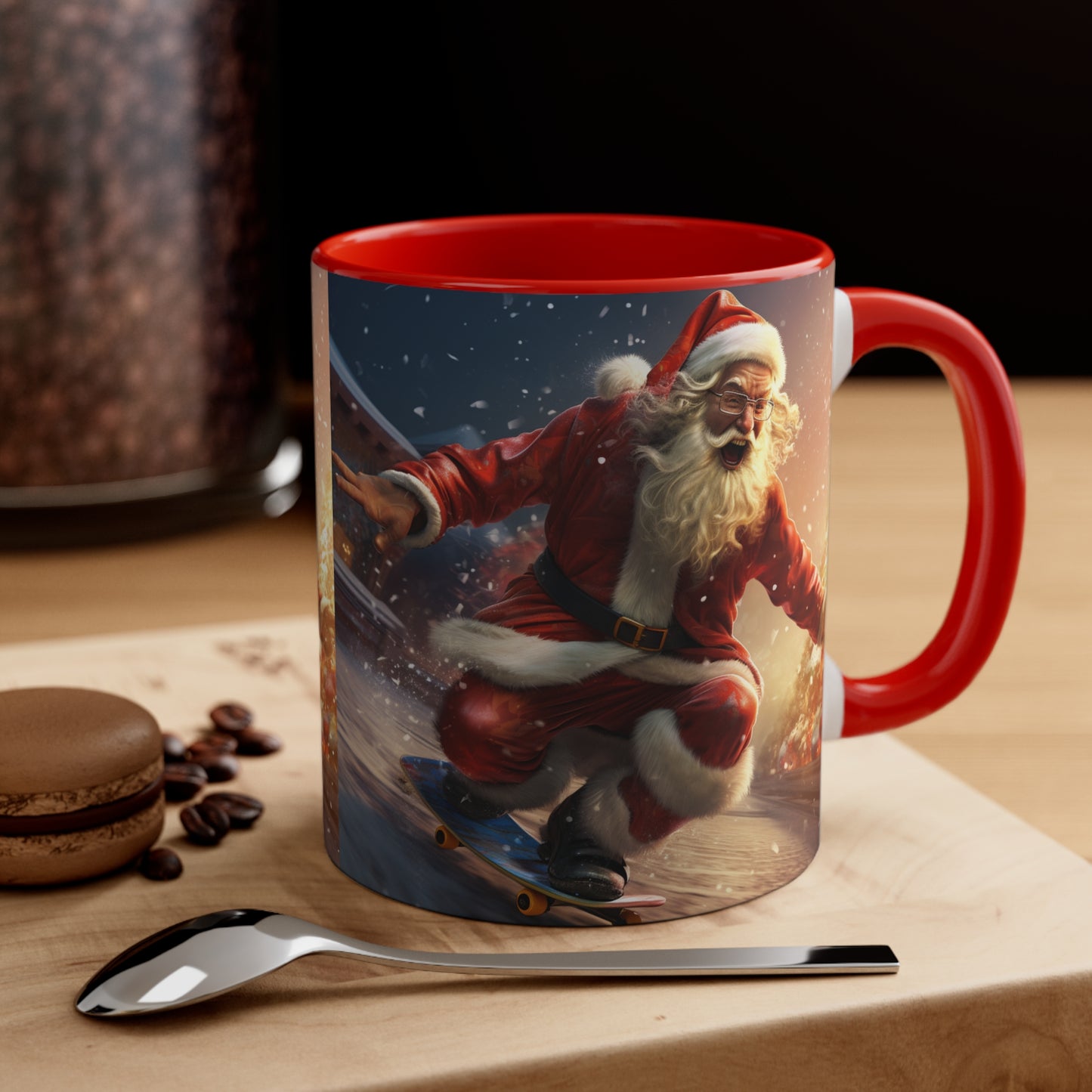 Santa Claus Skate Boarding Accent Coffee Mug, 11oz