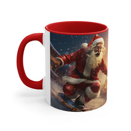 Santa Claus Skate Boarding Accent Coffee Mug, 11oz