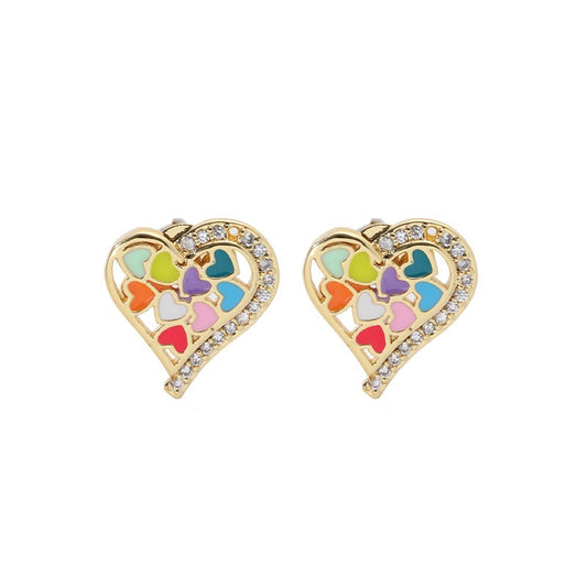 Valentines Day 18K Gold Plated Micro Inlaid Zircon Oil Dropping Heart Earrings