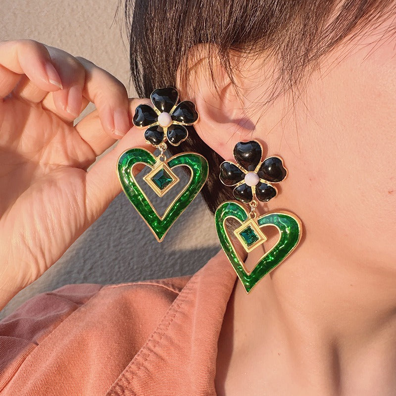 Exaggerated Valentines Day and/or St. Patricks Day Love Flower Women's Earrings