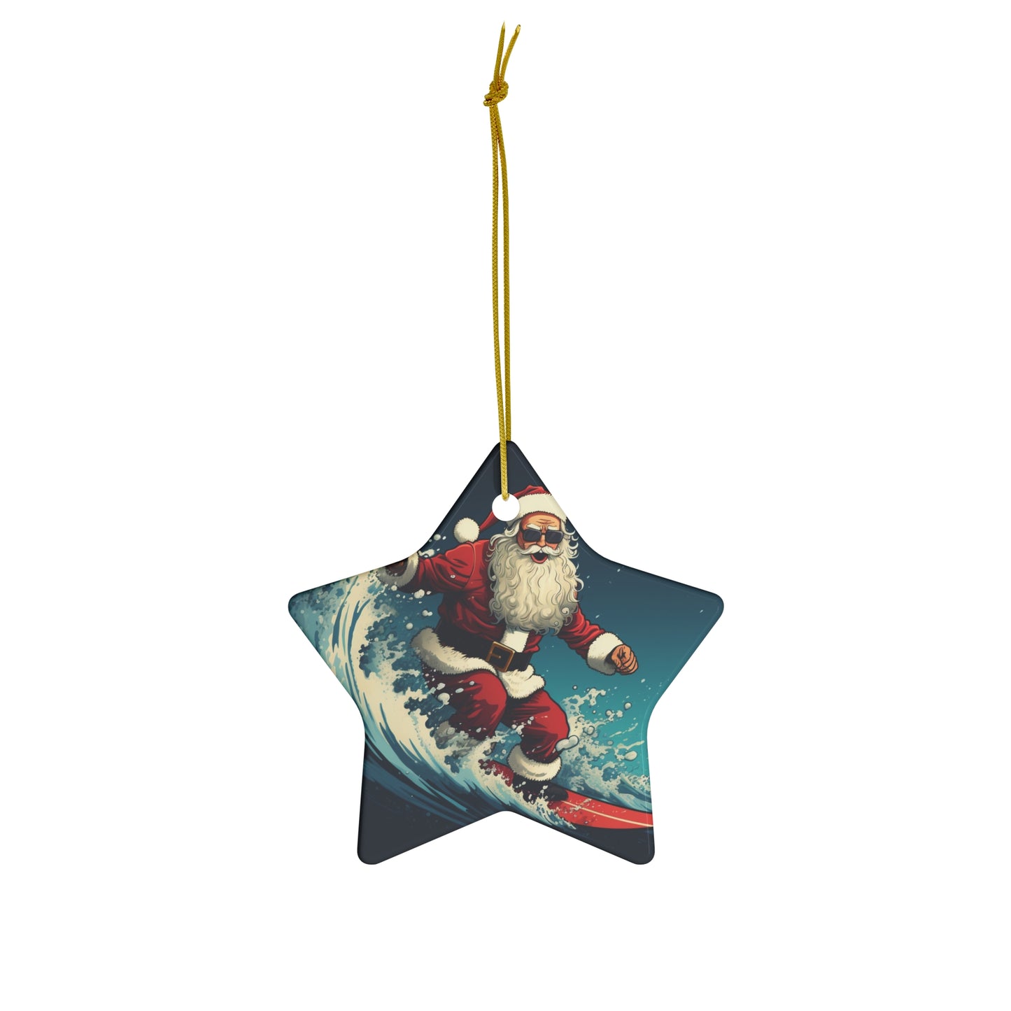 Santa Claus Surfing Ceramic Ornament