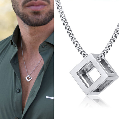 Popular Interlocking Square Triangle for Men, Pendant For Men, Stainless Steel Pendant, Modern, Trendy, Geometric Stacking, Streetwear Necklace,