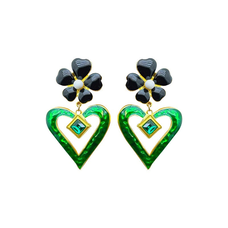 Exaggerated Valentines Day and/or St. Patricks Day Love Flower Women's Earrings