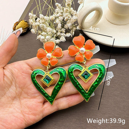 Exaggerated Valentines Day and/or St. Patricks Day Love Flower Women's Earrings