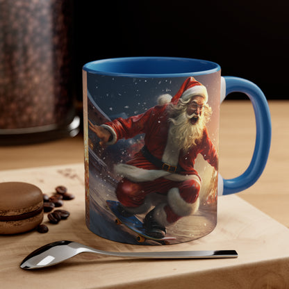 Santa Claus Skate Boarding Accent Coffee Mug, 11oz