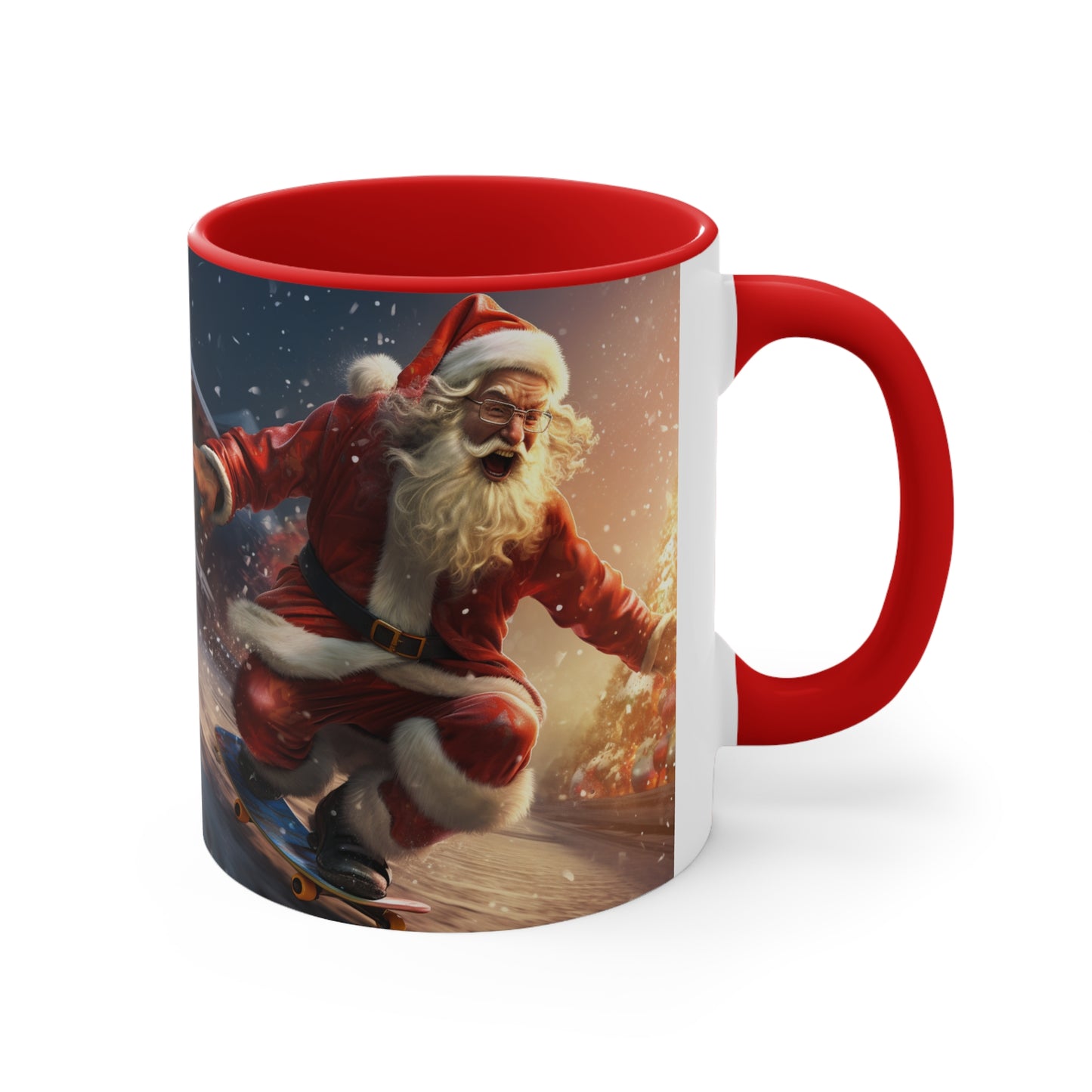 Santa Claus Skate Boarding Accent Coffee Mug, 11oz