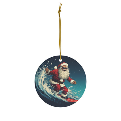 Santa Claus Surfing Ceramic Ornament