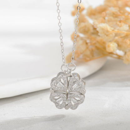 St. Patricks Day Sterling Silver S925 Love Clover Necklace for Women, Two Wear Necklace, Fashionable Design