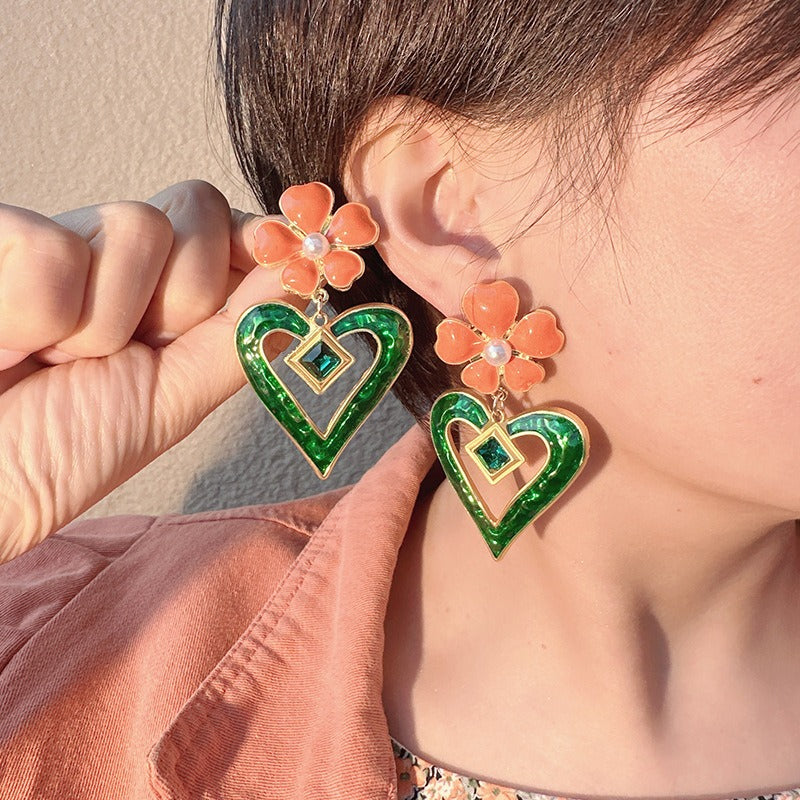 Exaggerated Valentines Day and/or St. Patricks Day Love Flower Women's Earrings