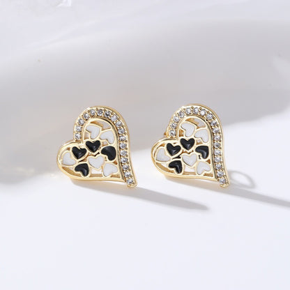 Valentines Day 18K Gold Plated Micro Inlaid Zircon Oil Dropping Heart Earrings