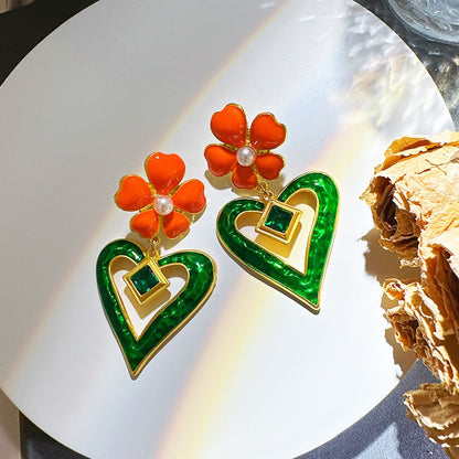 Exaggerated Valentines Day and/or St. Patricks Day Love Flower Women's Earrings