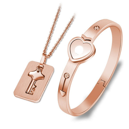 Valentines Day Gift - Couple Lovers Jewelry Love Heart Lock Bracelet Stainless Steel Bracelets Bangles Key Pendant Necklace Jewelry