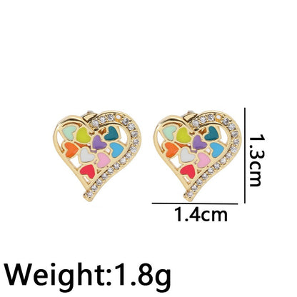 Valentines Day 18K Gold Plated Micro Inlaid Zircon Oil Dropping Heart Earrings