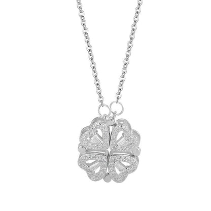 St. Patricks Day Sterling Silver S925 Love Clover Necklace for Women, Two Wear Necklace, Fashionable Design