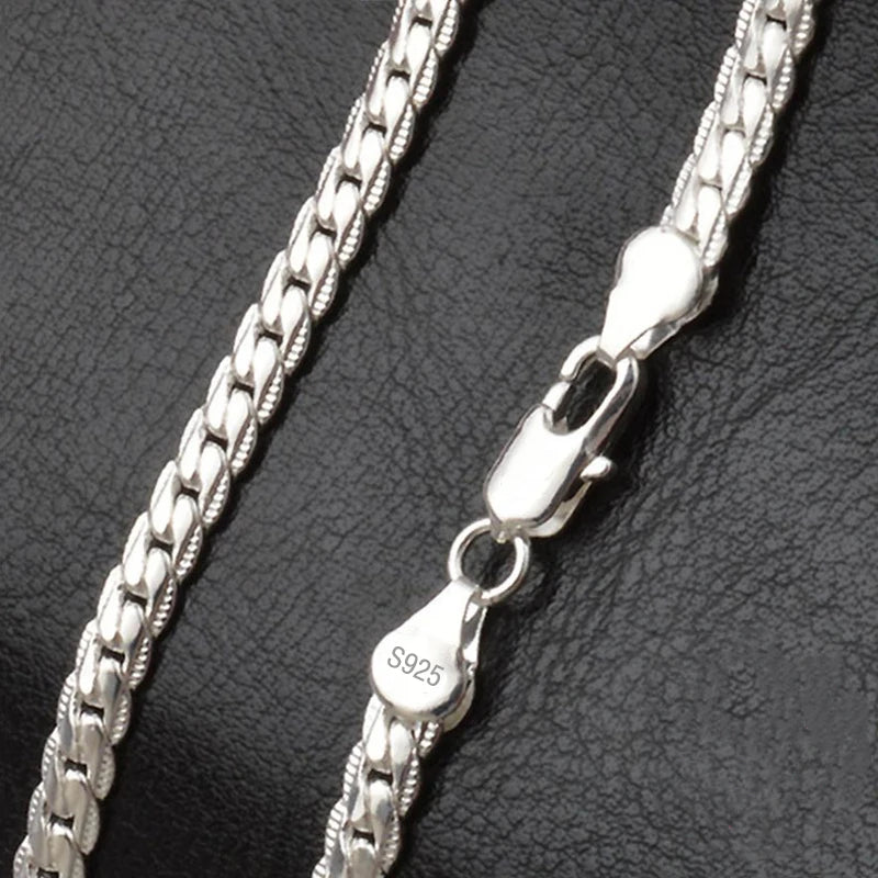 DOTEFFIL 925 Sterling Silver 6mm Full Sideways Necklace 18/20/24 Inch Chain For Men Fashion Wedding Engagement Jewelry