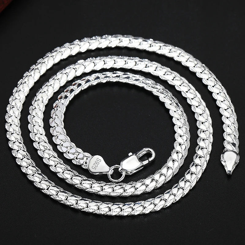 DOTEFFIL 925 Sterling Silver 6mm Full Sideways Necklace 18/20/24 Inch Chain For Men Fashion Wedding Engagement Jewelry