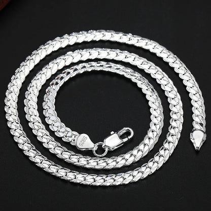 DOTEFFIL 925 Sterling Silver 6mm Full Sideways Necklace 18/20/24 Inch Chain For Men Fashion Wedding Engagement Jewelry