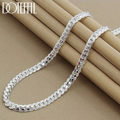 DOTEFFIL 925 Sterling Silver 6mm Full Sideways Necklace 18/20/24 Inch Chain For Men Fashion Wedding Engagement Jewelry