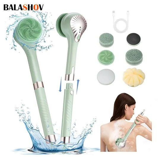 Multifunctional Electric Bath Brush Rechargeable Shower Body Brush Long Handle Waterproof Bathing Back Brush Skin Cleaning Brush